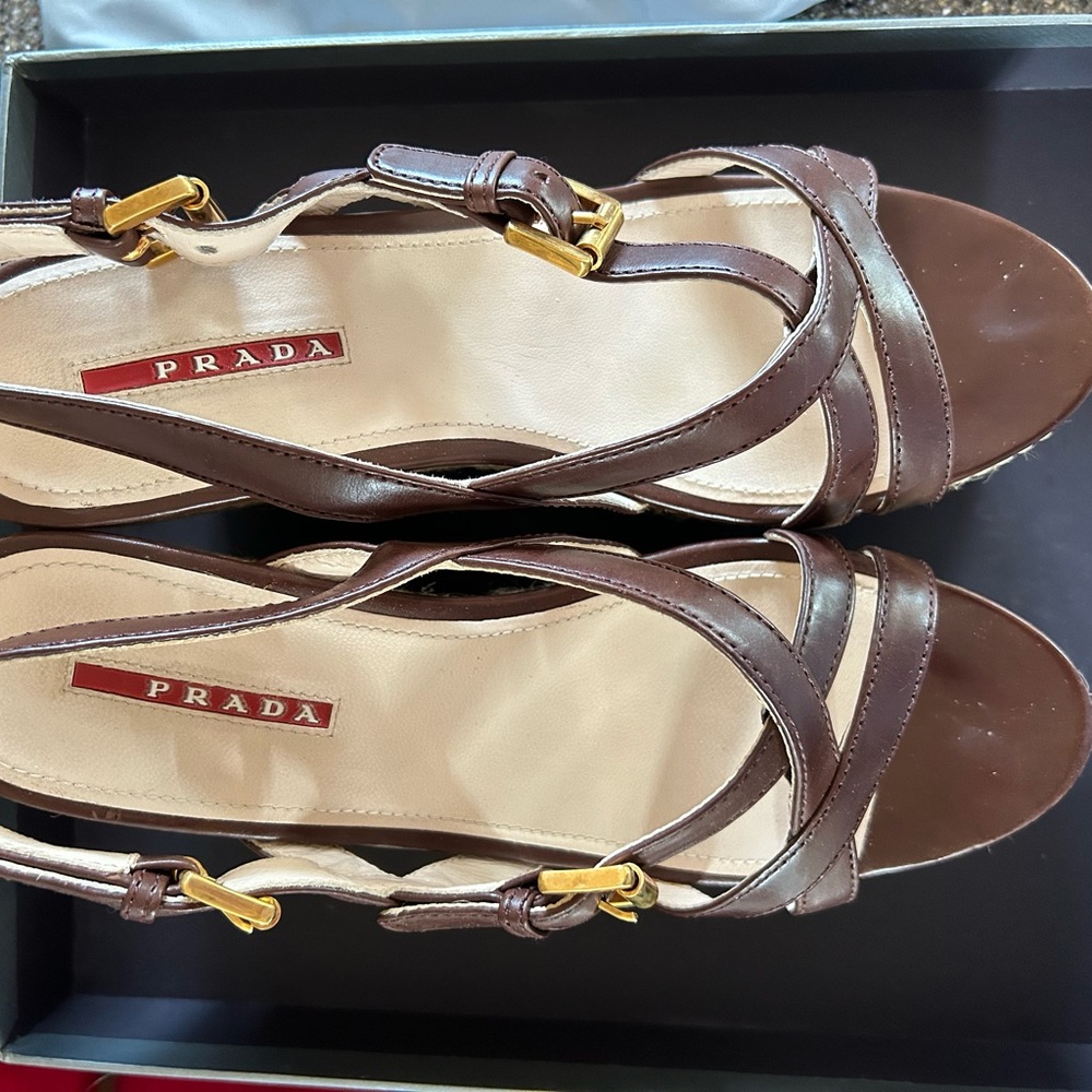 Prada platform sandals in brown. Only worn once